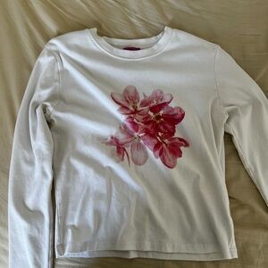 Edikted White and Pink Floral  Long Sleeve Tee